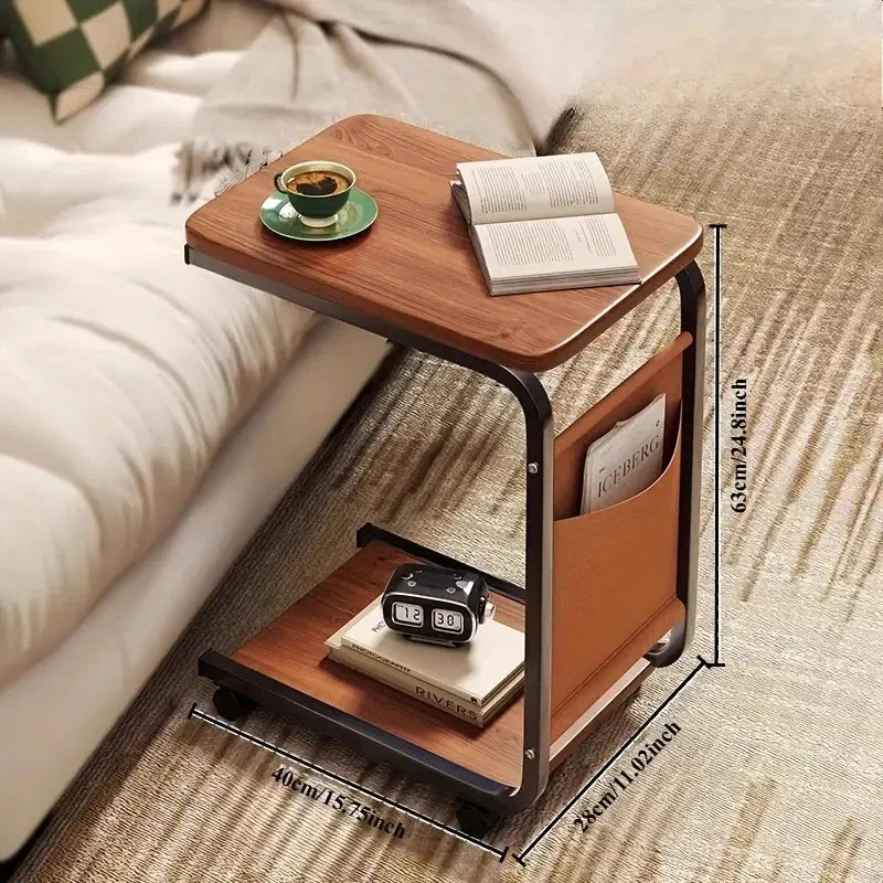 Tavero C-Shaped Side Table with 360° Wheels | Mobile Sofa Laptop Table | Modern Metal Rolling Accent Table