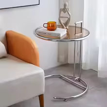 Solvane Glass Coffee Table | Scandinavian Stainless Steel Side Table with Adjustable Height | Modern Minimalist Tea & Nightstand Table | 50 × 50 cm