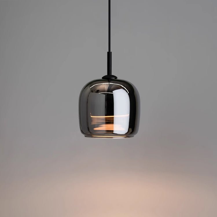 Scandinavian Black Glass Pendant Light for Kitchen Island & Bedside | Modern Minimalist Hanging Lamp | E27 Socket | 16x18cm