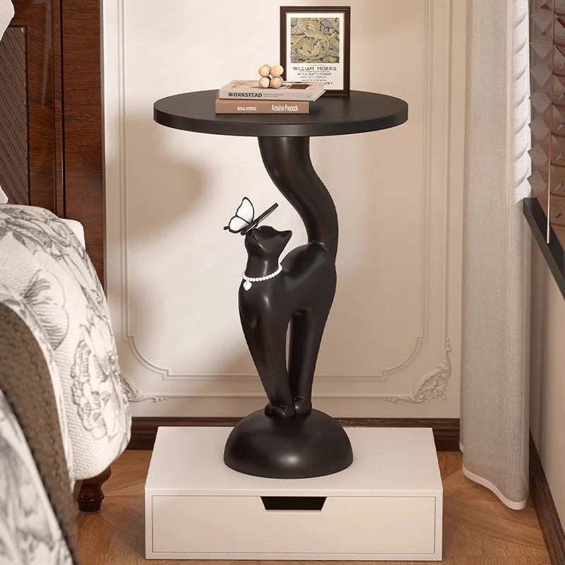 Marovian Round Wooden Coffee Table with Drawers and Integrated Lamp | Modern Storage Side Table for Living Room & Bedroom