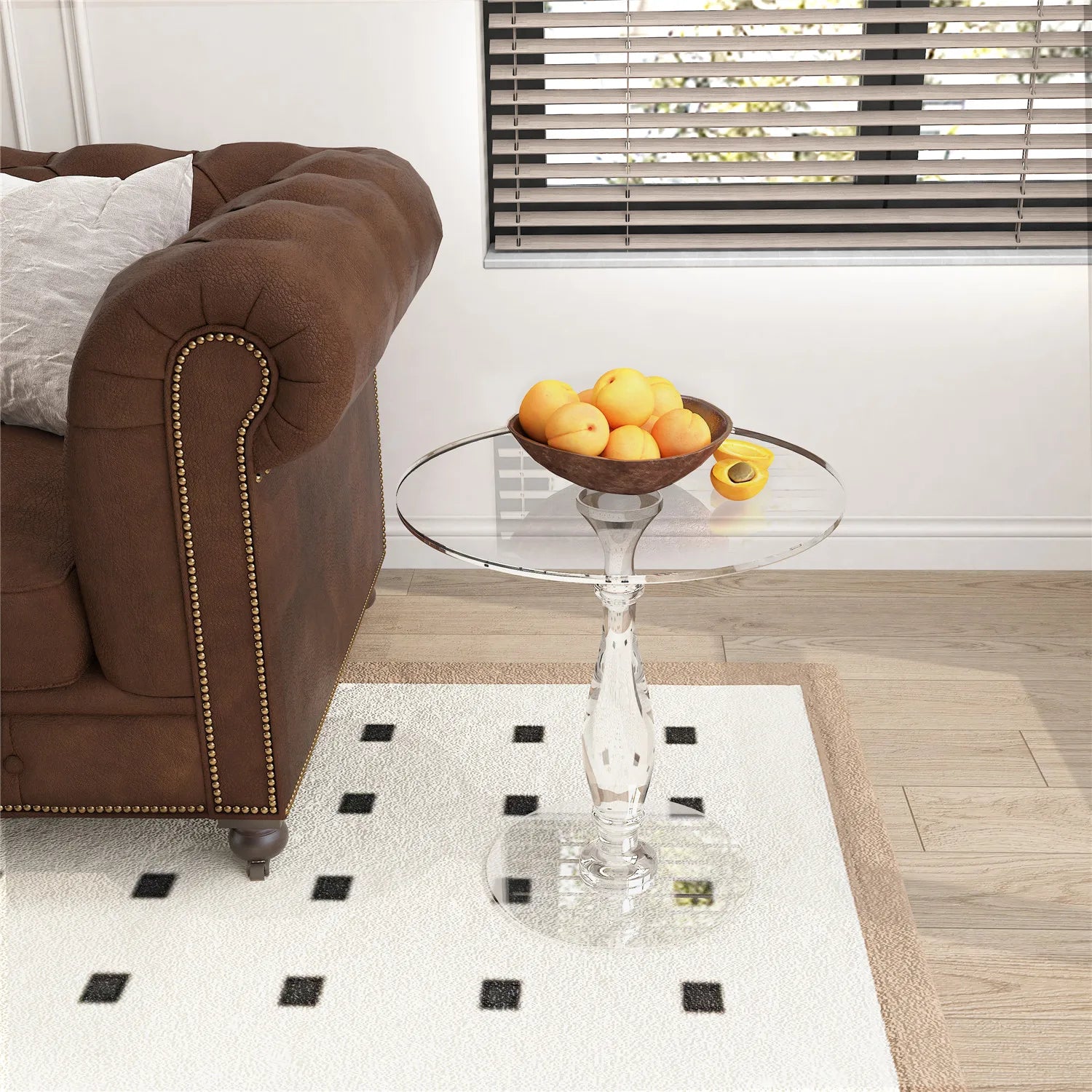 Aurelin Round Transparent Acrylic Side Table | Modern Roman Column Accent Table