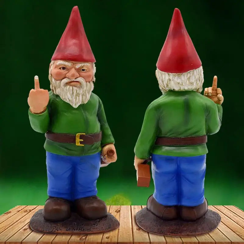 Funny Drunken Garden Gnome Statue for Outdoor Decor | Middle Finger Design | Weatherproof Resin | Garden Patio Balcony Accent