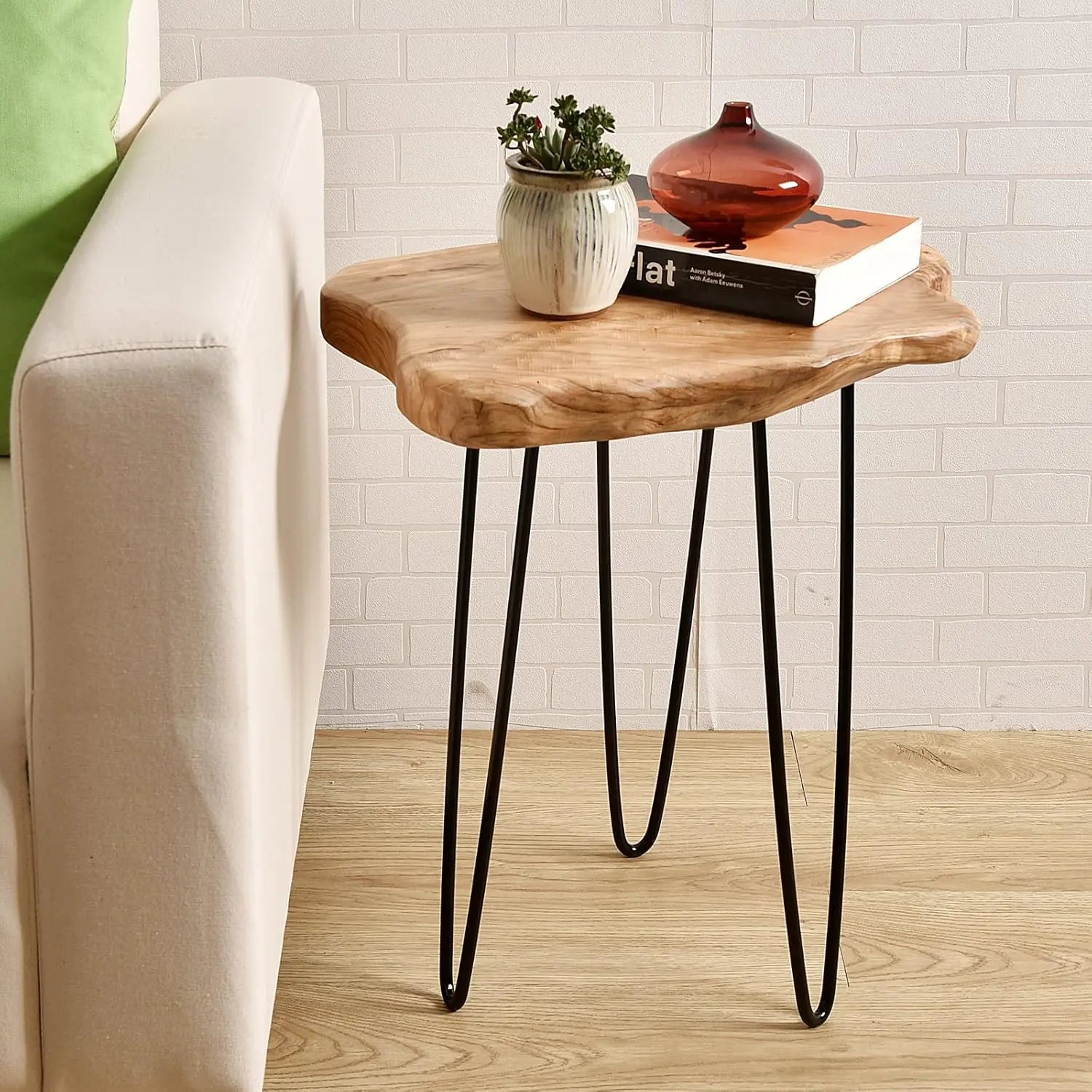 Pyraeon Natural Wooden Side Table | Rustic Live Edge Accent Table for Living Room & Bedroom | Compact Wood Nightstand / Plant Stand | Ø42 × H43.5 cm