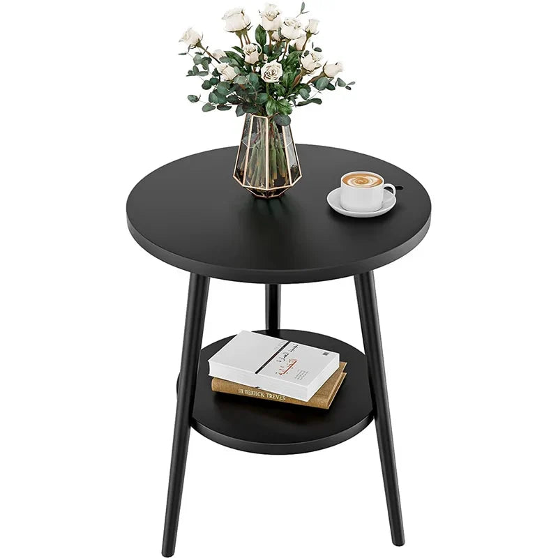 Cirenya Round Two-Tier Side Table | Modern Minimalist Storage Coffee & Nightstand Table | Compact Black Accent Table for Living Room & Bedroom | Ø38 × H55 cm
