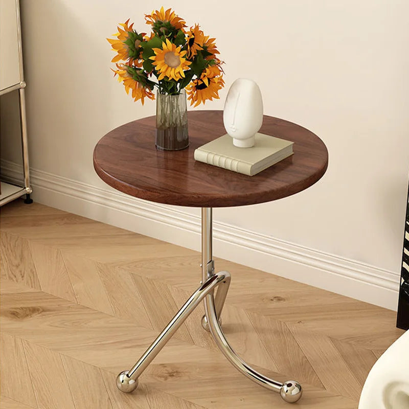 Caverox Wooden Round Side Table | Stainless Steel Leg | Modern Coffee Table 40 cm