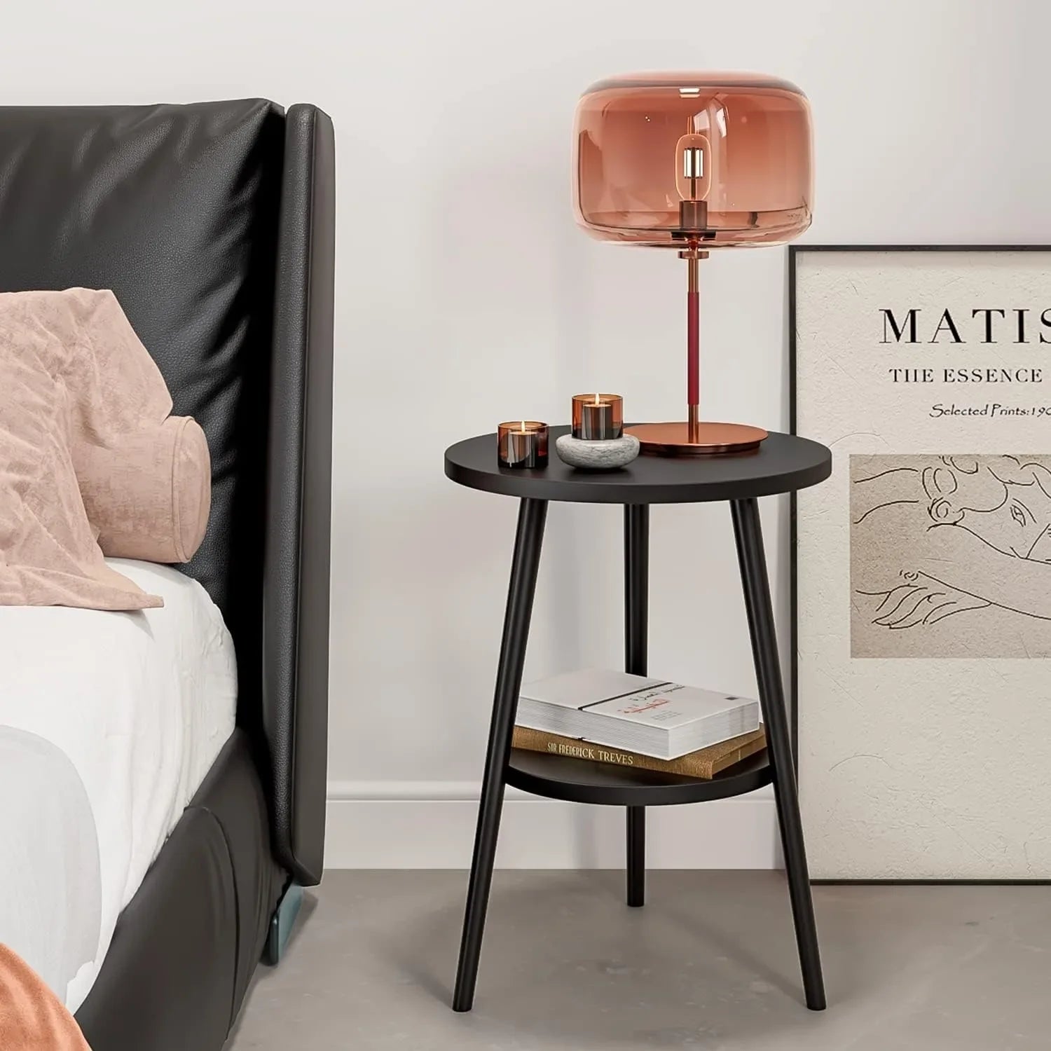 Cirenya Round Two-Tier Side Table | Modern Minimalist Storage Coffee & Nightstand Table | Compact Black Accent Table for Living Room & Bedroom | Ø38 × H55 cm