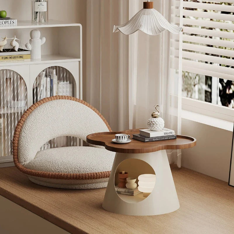 Lumivan Cream Small Coffee Table | Compact Bedroom Side Table | Modern Minimalist Design