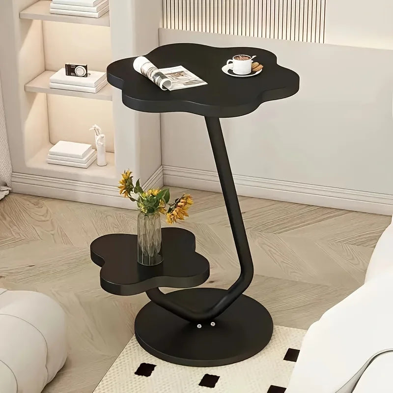 Marentha Flower-Shaped Side Table | Cream Modern 2-Tier Storage Accent Table with Metal Frame | Compact Coffee & End Table for Living Room | Ø40 × H60 cm
