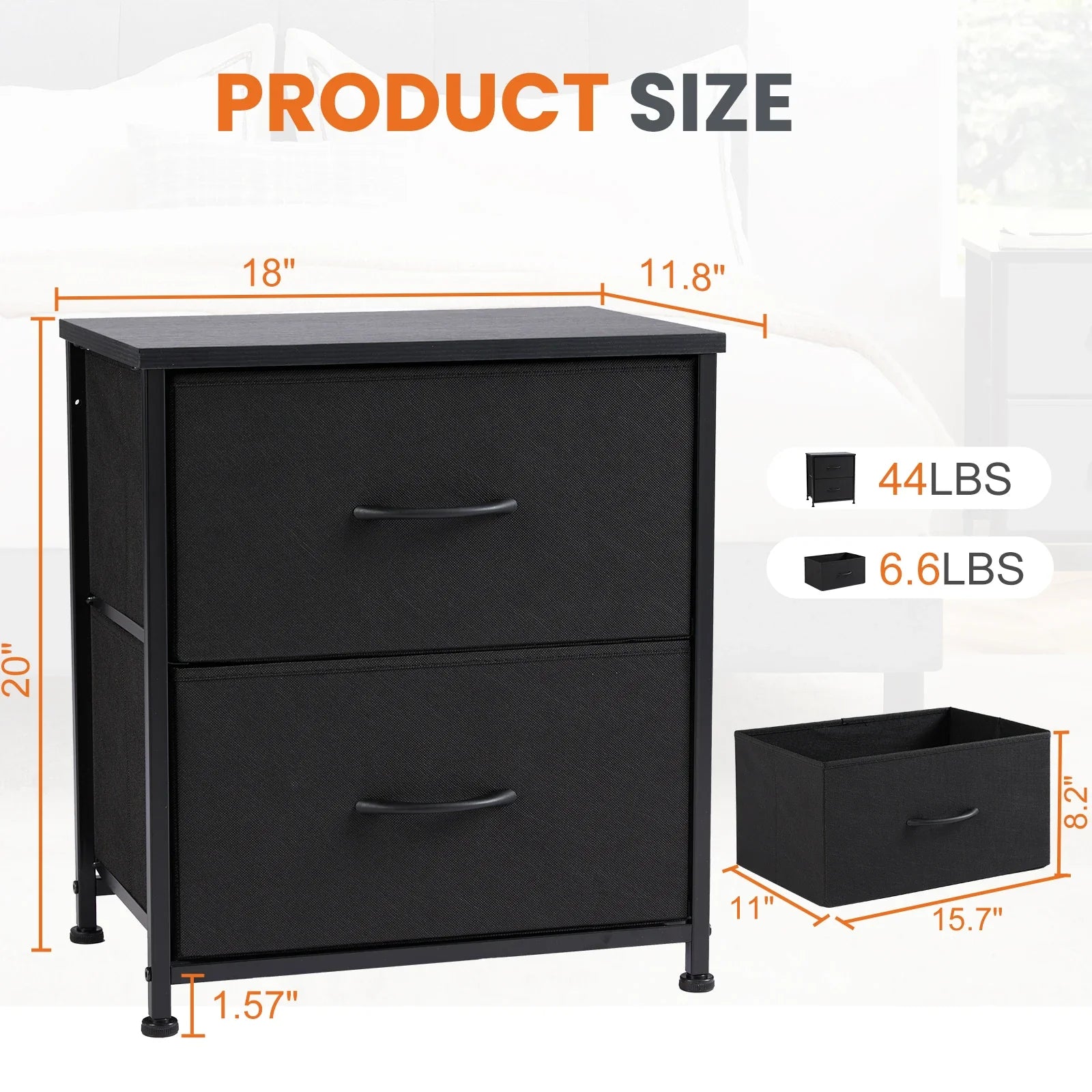 Elandra Nightstand Side Table with 2 Fabric Drawers | Compact Storage Bedside Table & Sofa Table | Lightweight Metal Frame, Modern Minimalist Design