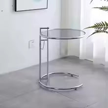 Solvane Glass Coffee Table | Scandinavian Stainless Steel Side Table with Adjustable Height | Modern Minimalist Tea & Nightstand Table | 50 × 50 cm