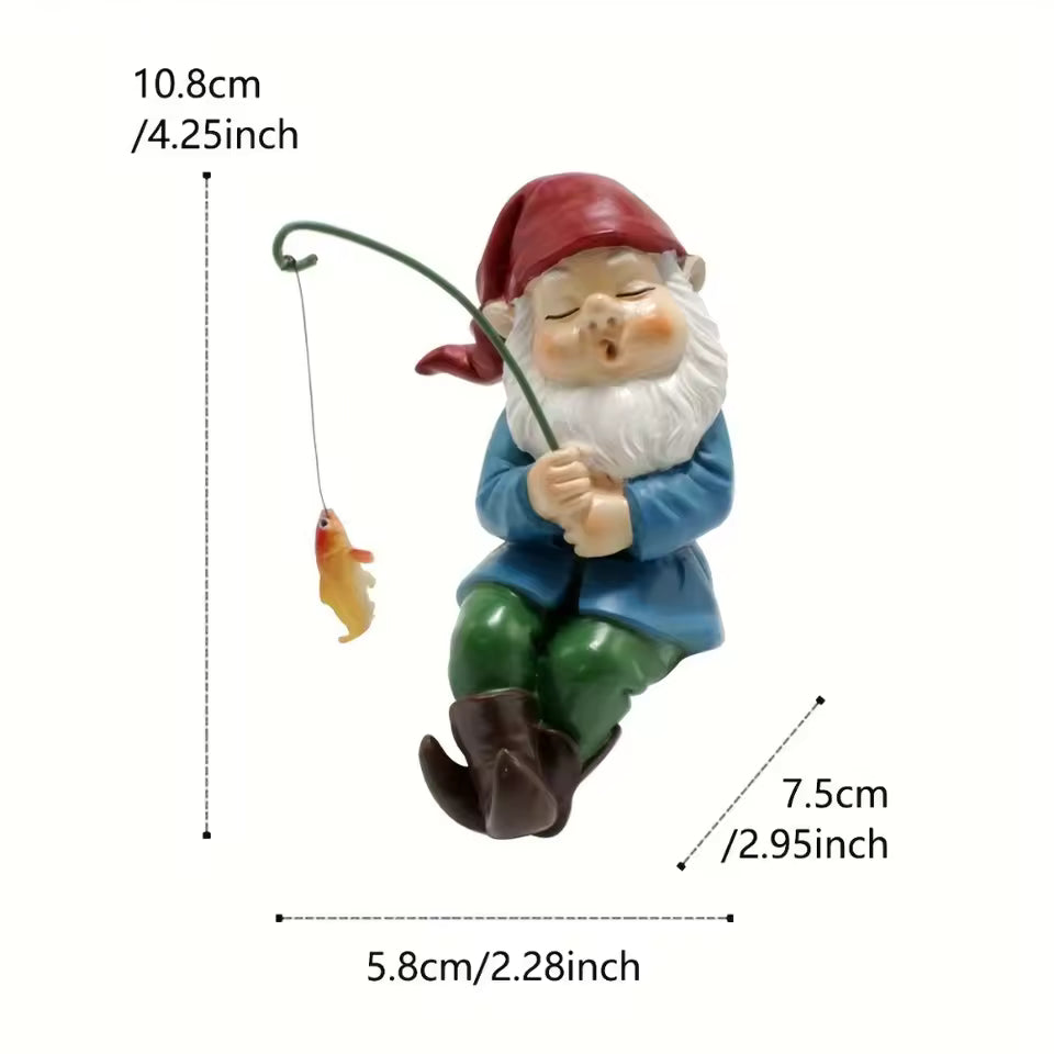 Fishing Garden Gnome Figurine with Rod for Garden & Home Decor | Weatherproof Resin Ornament | Indoor Outdoor Decorative Figure