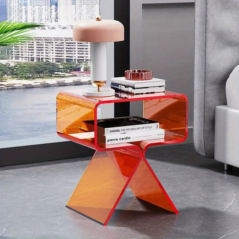 Ignyra Transparent Acrylic Side Table | Modern Minimalist Slim Accent Table for Living Room & Bedroom | Lightweight Clear Nightstand / Coffee Table | Ø40 × H45 cm