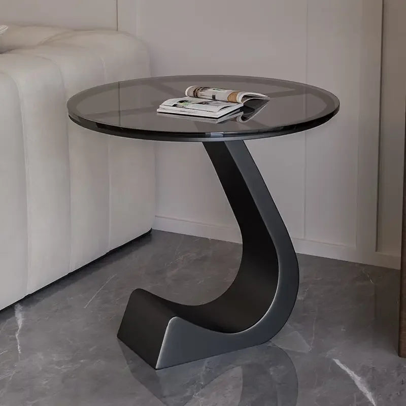 Alviano Modern Round Side Table Rock Slab Top | Minimalist Luxury Sofa & Bedside Table | Steel Frame, 11mm Premium Tabletop