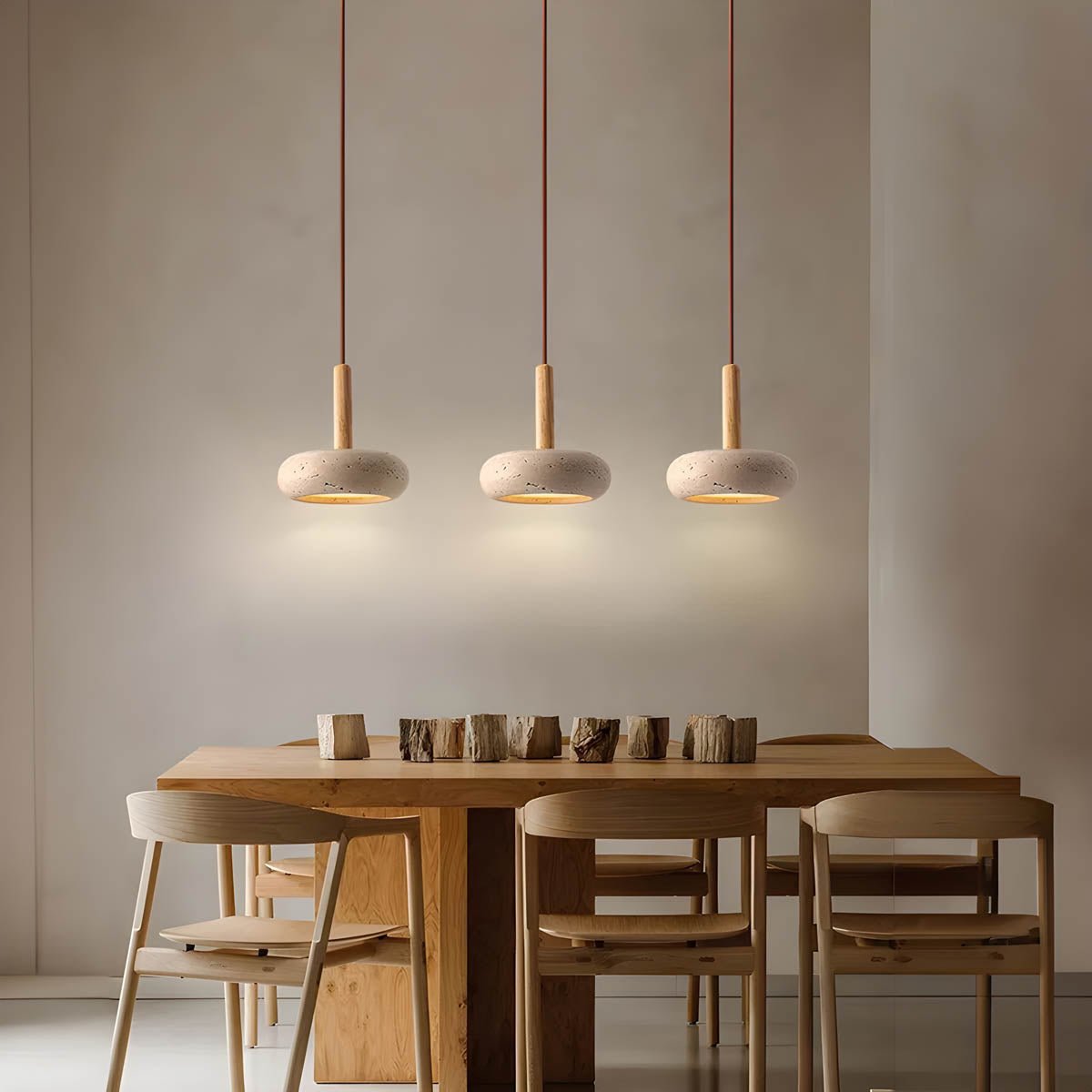 Wabi Sabi Hanging Pendant Lamp Natural Travertine Stone Light | Minimalist Organic Ceiling Lighting | LED Included