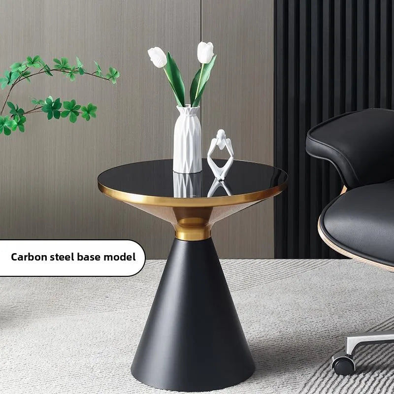 Zarello Nordic Luxe Round Coffee Table | Modern Glass Top Side Table | Gold Electroplated Base Living Room & Hotel Accent Table, Ø50 x 58.5 cm