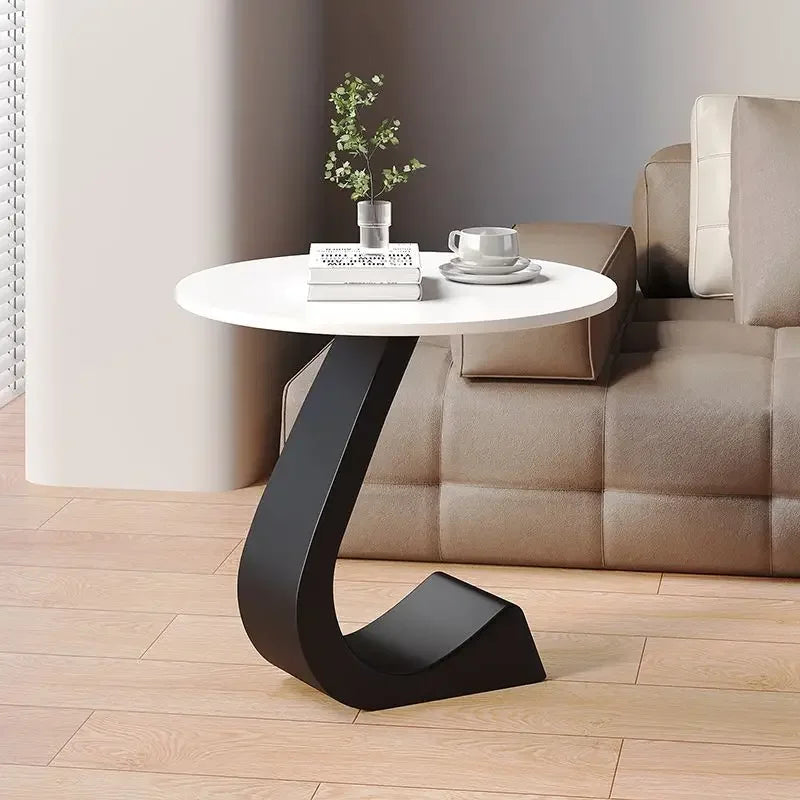 Alviano Modern Round Side Table Rock Slab Top | Minimalist Luxury Sofa & Bedside Table | Steel Frame, 11mm Premium Tabletop