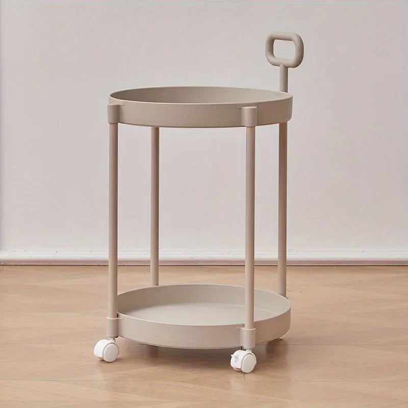 Aetherelle 2-Tier Side Table on Wheels | Mobile Storage & Serving Cart with Handle | Modern Multi-Use Coffee & Side Table | Compact Rolling Trolley | D40 × H55 cm