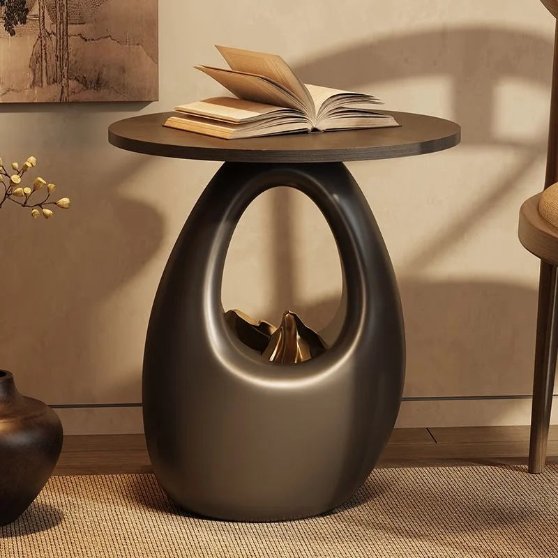 Fiorenza Round Side Table | Feng Shui Stone-Look Decorative Coffee & Tea Table | Modern Minimalist Accent Table for Living Room & Balcony | Wood & Resin Design