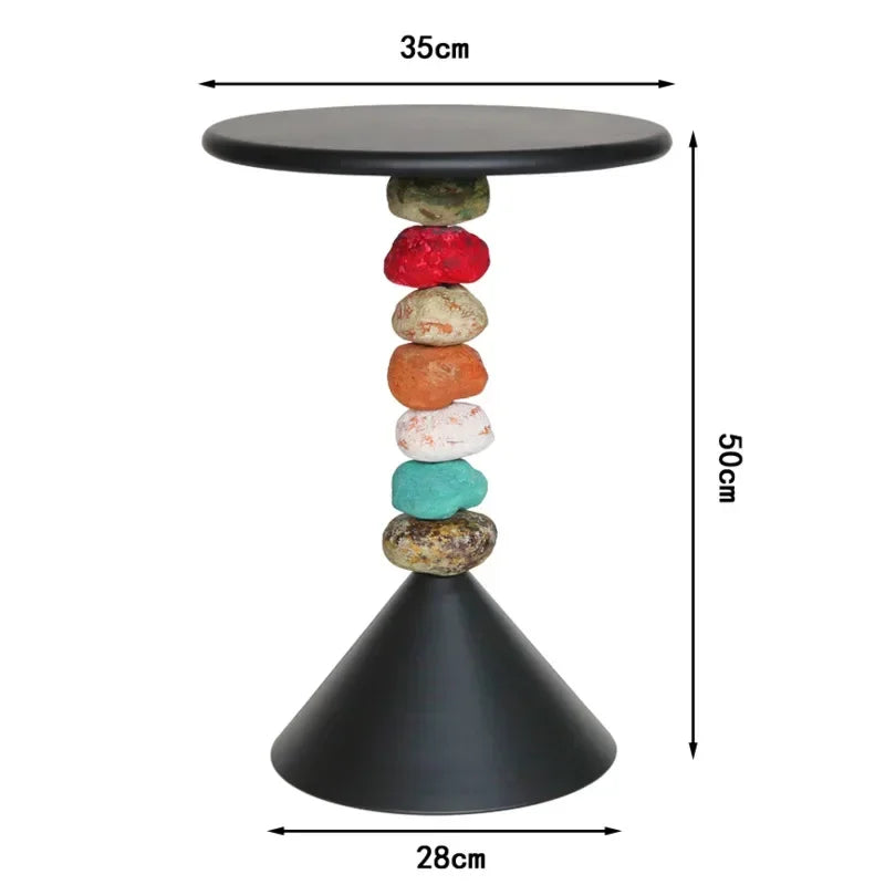 Marovien Colorful Stacked Stone Side Table | Round Accent Table with Storage and Wheels