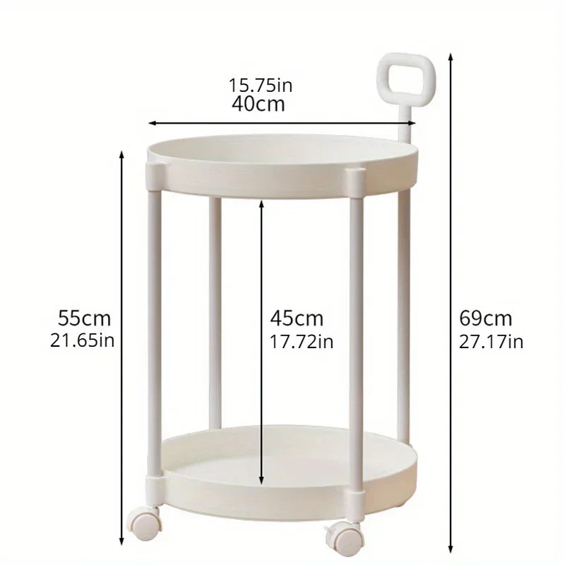 Aetherelle 2-Tier Side Table on Wheels | Mobile Storage & Serving Cart with Handle | Modern Multi-Use Coffee & Side Table | Compact Rolling Trolley | D40 × H55 cm