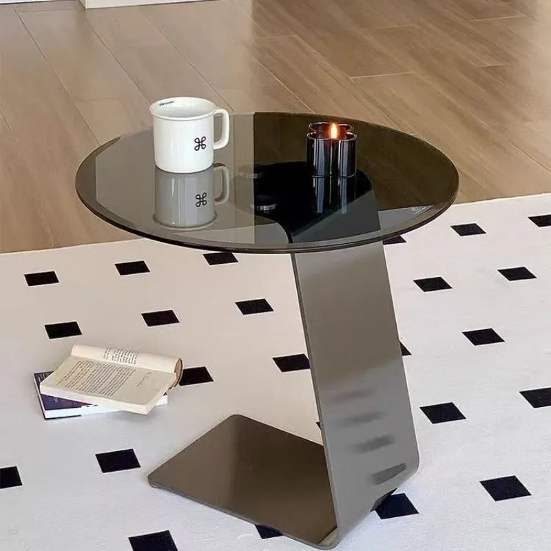 Velarno Round Tempered Glass Coffee Table | Modern Italian Minimalist Sofa Table | Luxury Metal Frame Living Room Side Table