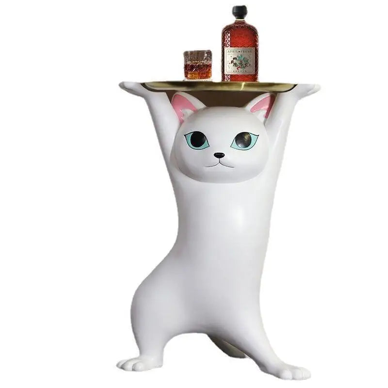 Phanora Cat Figure Side Table | Decorative Resin Coffee Table for Living Room | Playful Statement Accent Table for Sofa & Lounge | Modern Artistic Home Decor