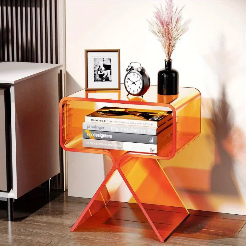 Ignyra Transparent Acrylic Side Table | Modern Minimalist Slim Accent Table for Living Room & Bedroom | Lightweight Clear Nightstand / Coffee Table | Ø40 × H45 cm