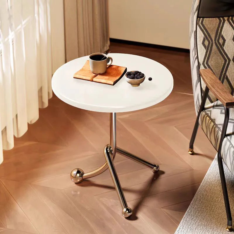 Caverox Wooden Round Side Table | Stainless Steel Leg | Modern Coffee Table 40 cm