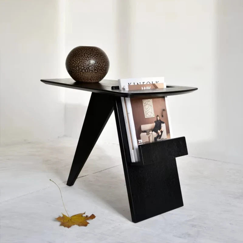 Trevanno Solid Wood Triangular Side Table | Nordic Magazine Rack End Table | Modern Corner Sofa Table
