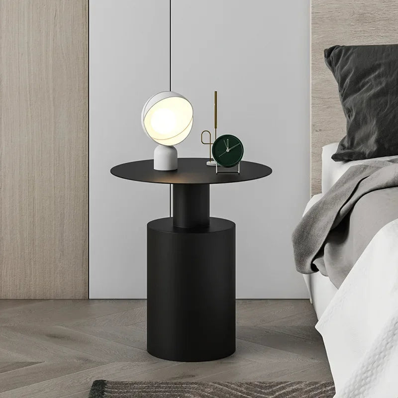Treviano Round Wrought Iron Side Table with Storage | Modern Luxury Sofa & Bedside Table | Minimalist Metal Coffee Table, Freestanding Design
