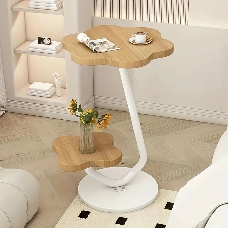 Marentha Flower-Shaped Side Table | Cream Modern 2-Tier Storage Accent Table with Metal Frame | Compact Coffee & End Table for Living Room | Ø40 × H60 cm