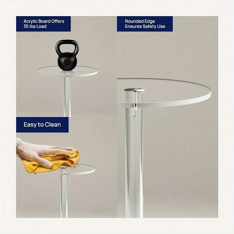 Caeliran Transparent Round Side Table | Foldable Acrylic Accent Table for Living Room
