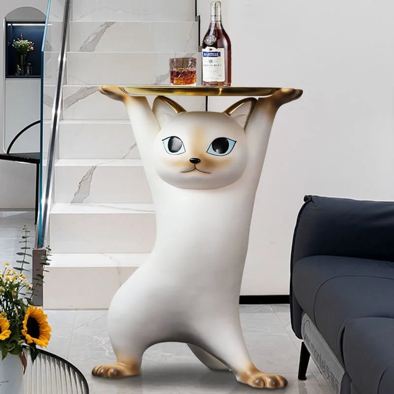Phanora Cat Figure Side Table | Decorative Resin Coffee Table for Living Room | Playful Statement Accent Table for Sofa & Lounge | Modern Artistic Home Decor