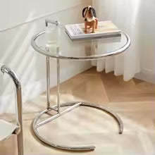 Solvane Glass Coffee Table | Scandinavian Stainless Steel Side Table with Adjustable Height | Modern Minimalist Tea & Nightstand Table | 50 × 50 cm