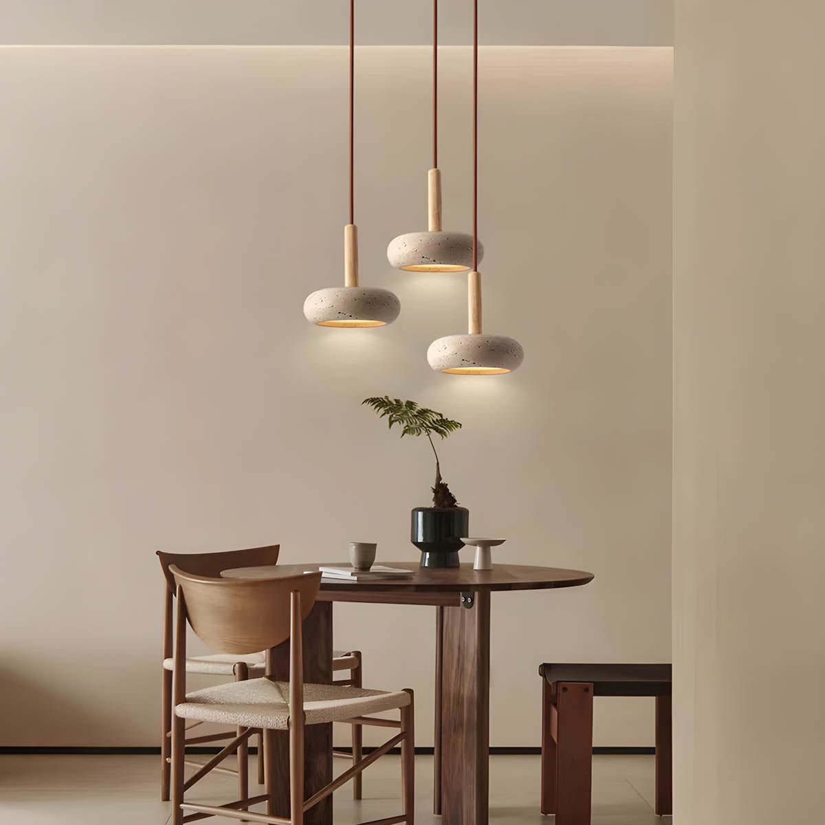 Wabi Sabi Hanging Pendant Lamp Natural Travertine Stone Light | Minimalist Organic Ceiling Lighting | LED Included
