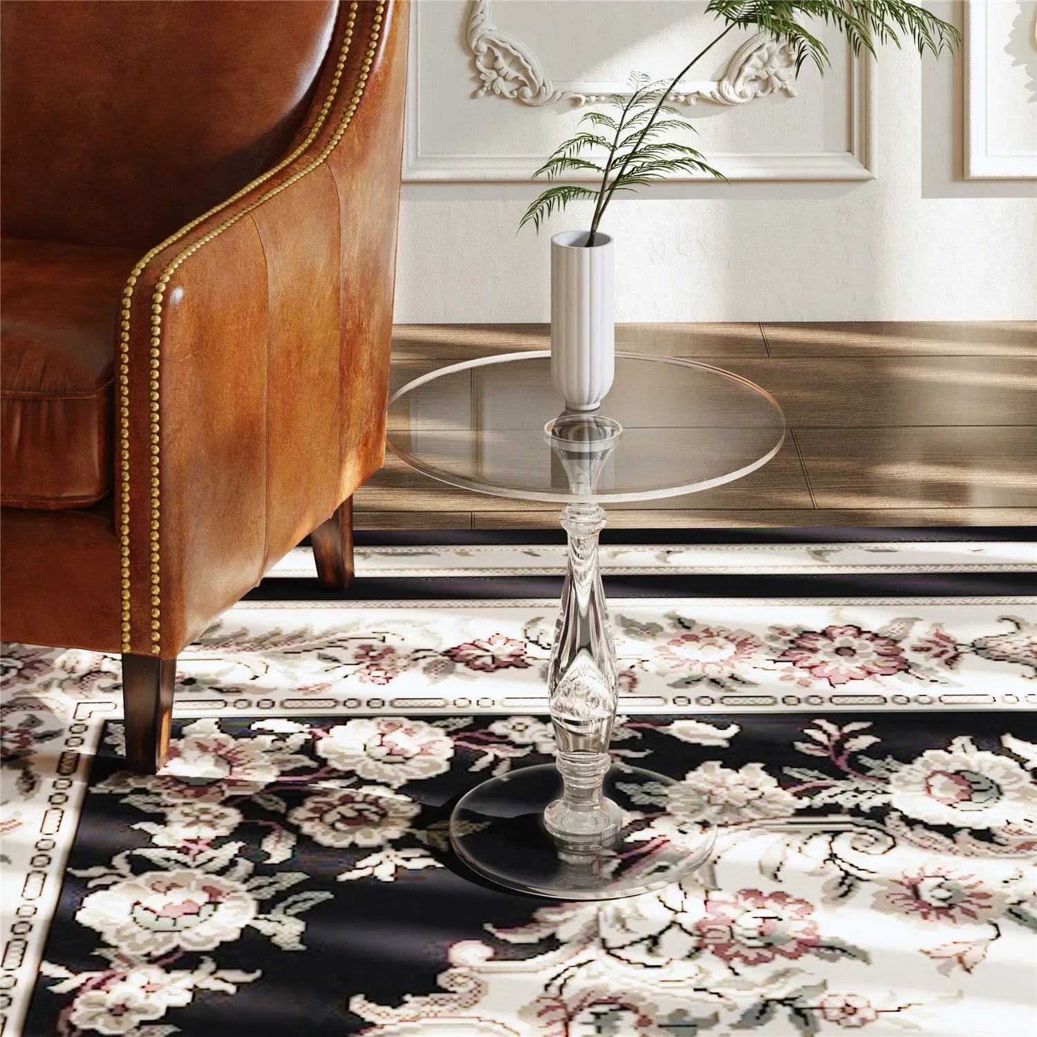 Aurelin Round Transparent Acrylic Side Table | Modern Roman Column Accent Table