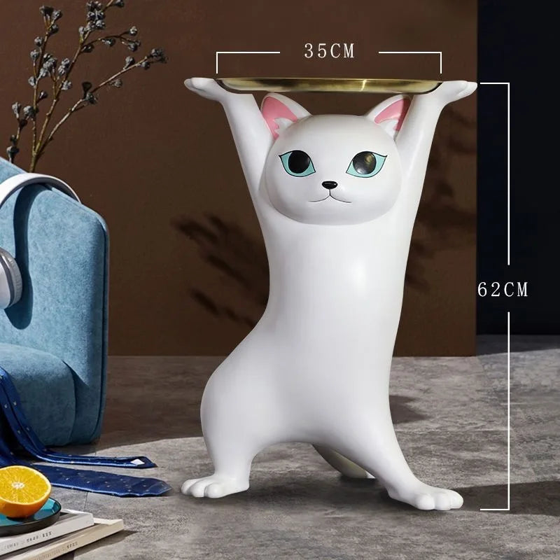 Phanora Cat Figure Side Table | Decorative Resin Coffee Table for Living Room | Playful Statement Accent Table for Sofa & Lounge | Modern Artistic Home Decor
