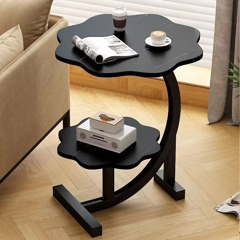 Caliora Luxe Two-Tier Movable Side Table | Modern Compact Coffee & Nightstand Table | Wooden Metal Storage Table for Living Room, Bedroom & Balcony | D40 × H62 cm