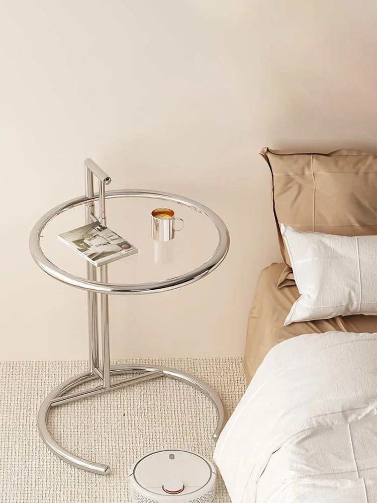 Solvane Glass Coffee Table | Scandinavian Stainless Steel Side Table with Adjustable Height | Modern Minimalist Tea & Nightstand Table | 50 × 50 cm