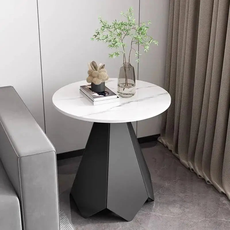 Valdaro Modern Round Coffee Table | Marble-Look Luxury Side Table with Integrated Storage | Minimalist Metal Living Room Center Table | Elegant Home & Hotel Furniture