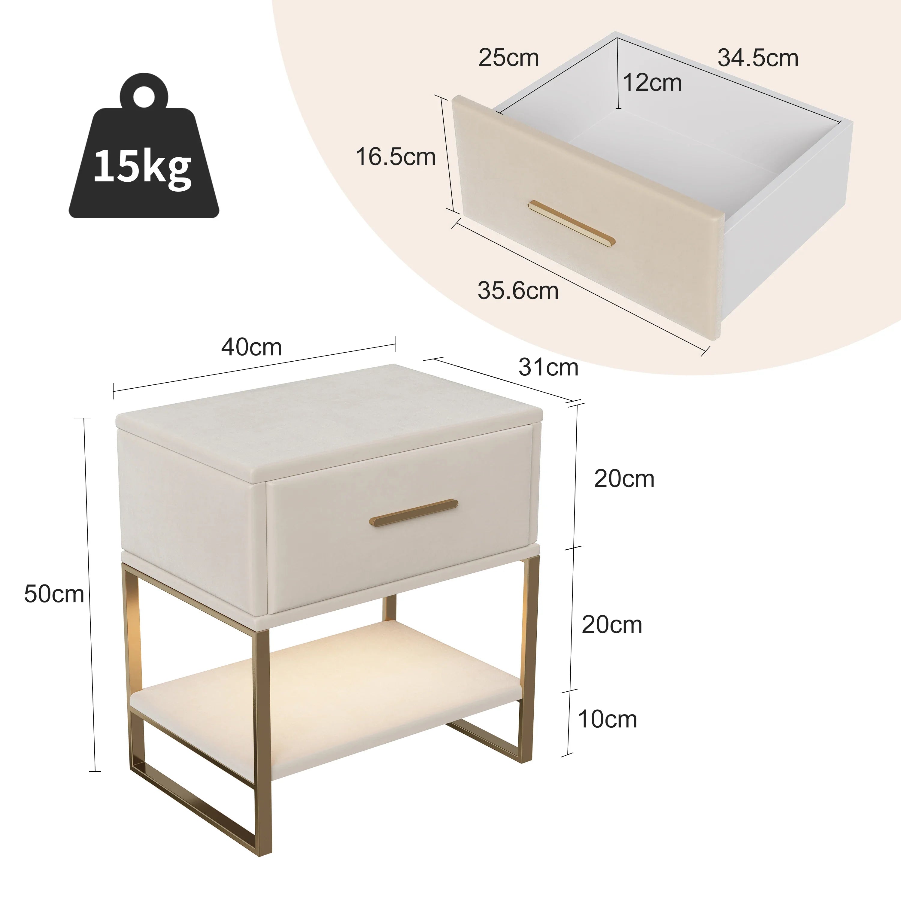 Solvia Nightstand Set of 2 with Drawer & Open Shelf | Modern Bedside Tables | Minimalist Storage Side Tables | Bedroom & Living Room Furniture