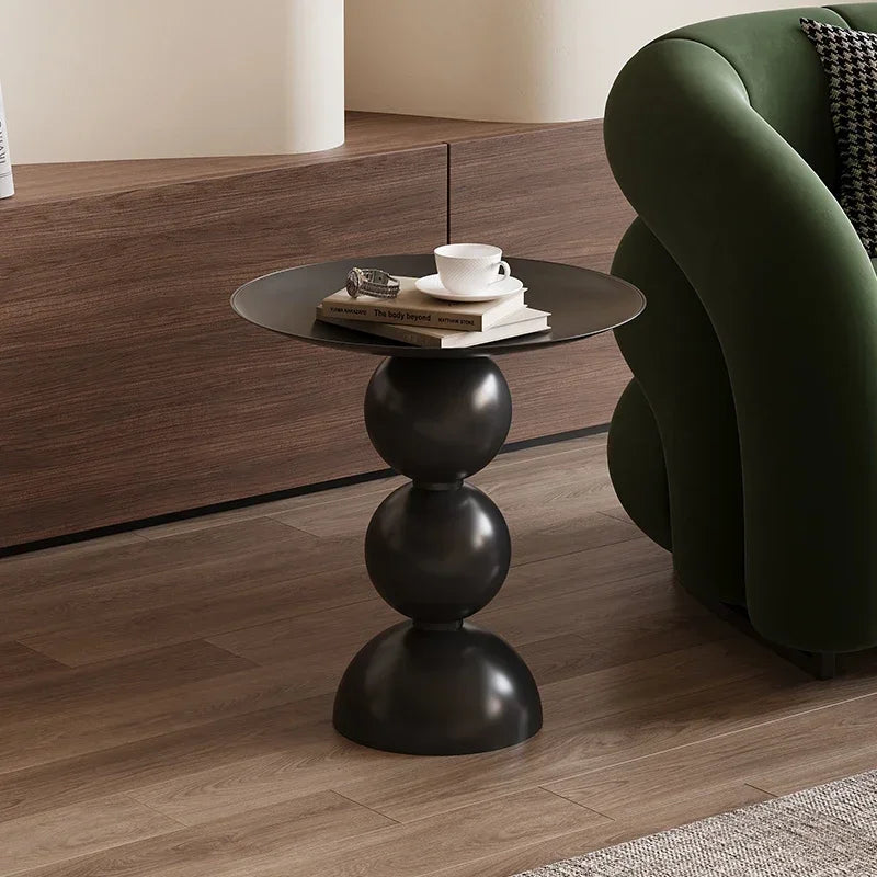 Zanverro Retro Round Side Table | Black Iron Luxury Accent Table | Sofa & Bedroom Nightstand Table