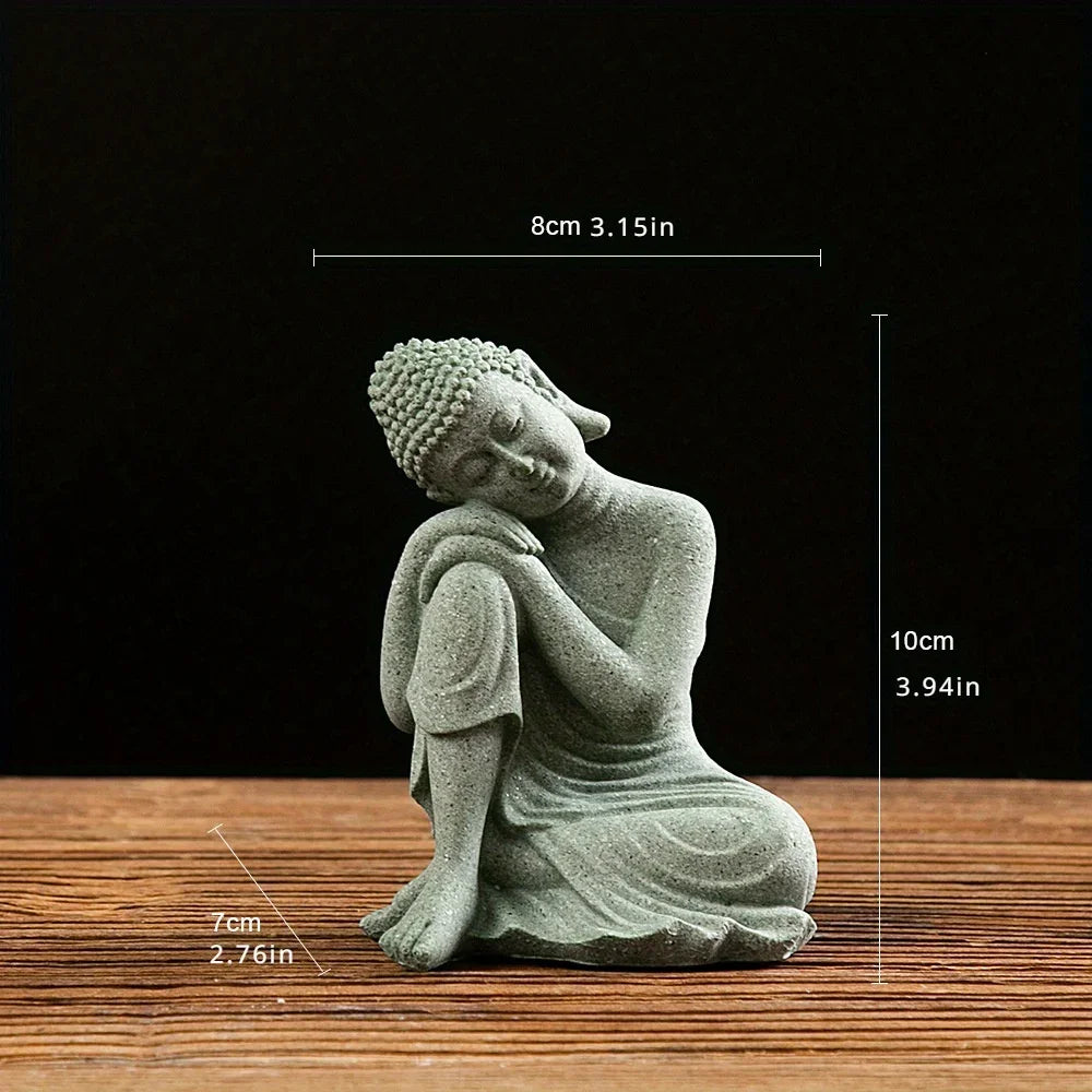 Brunno Figure | Zen Buddha made of green sandstone for table & aquarium