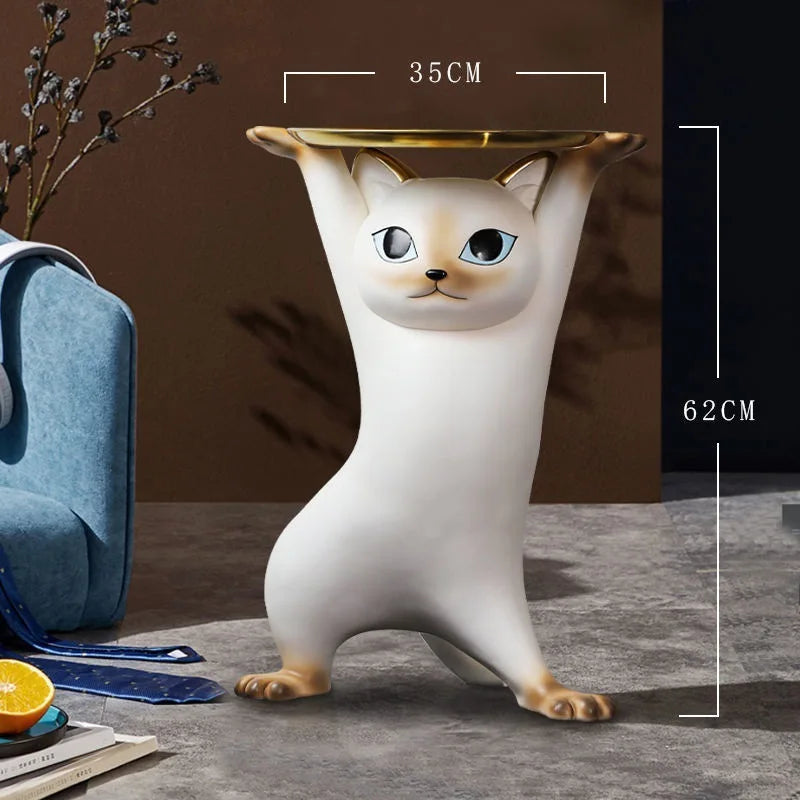 Phanora Cat Figure Side Table | Decorative Resin Coffee Table for Living Room | Playful Statement Accent Table for Sofa & Lounge | Modern Artistic Home Decor