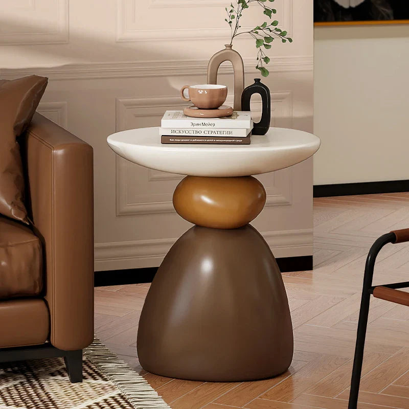 Caldero Luxe Stone Sculptural Side Table | Modern Resin Accent Table | Nordic Light Luxury Decorative Coffee Table