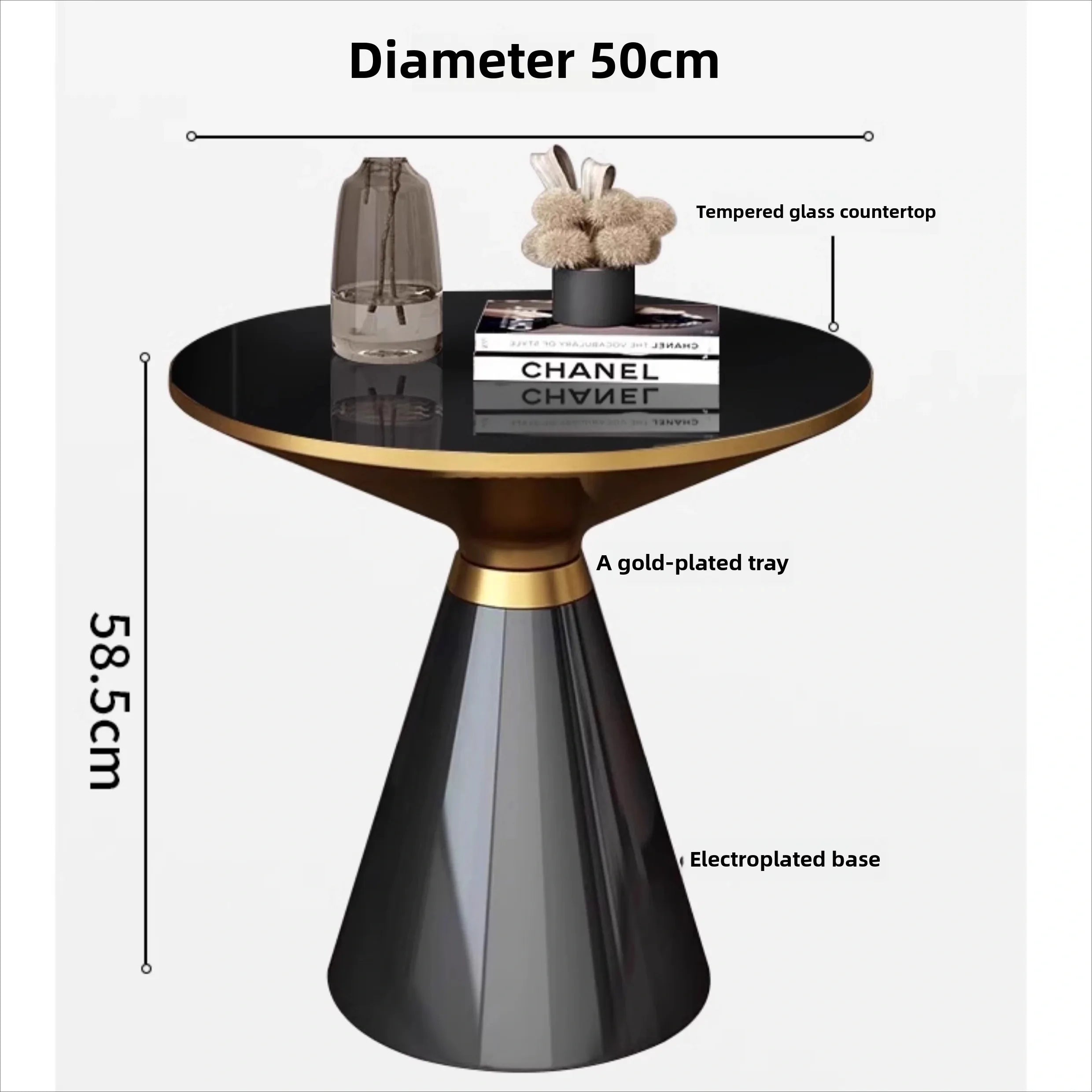 Zarello Nordic Luxe Round Coffee Table | Modern Glass Top Side Table | Gold Electroplated Base Living Room & Hotel Accent Table, Ø50 x 58.5 cm