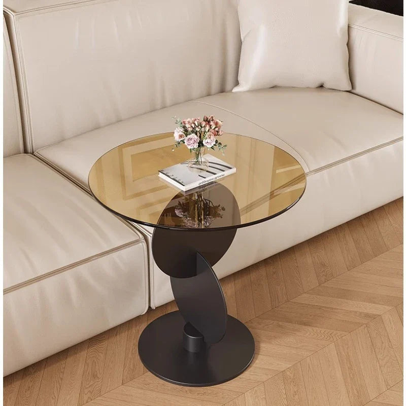 Lioren Round Glass Side Table | Minimalist Luxury End Table for Living Room & Bedroom