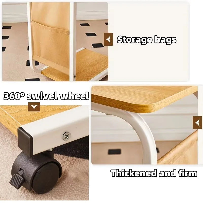 Tavero C-Shaped Side Table with 360° Wheels | Mobile Sofa Laptop Table | Modern Metal Rolling Accent Table