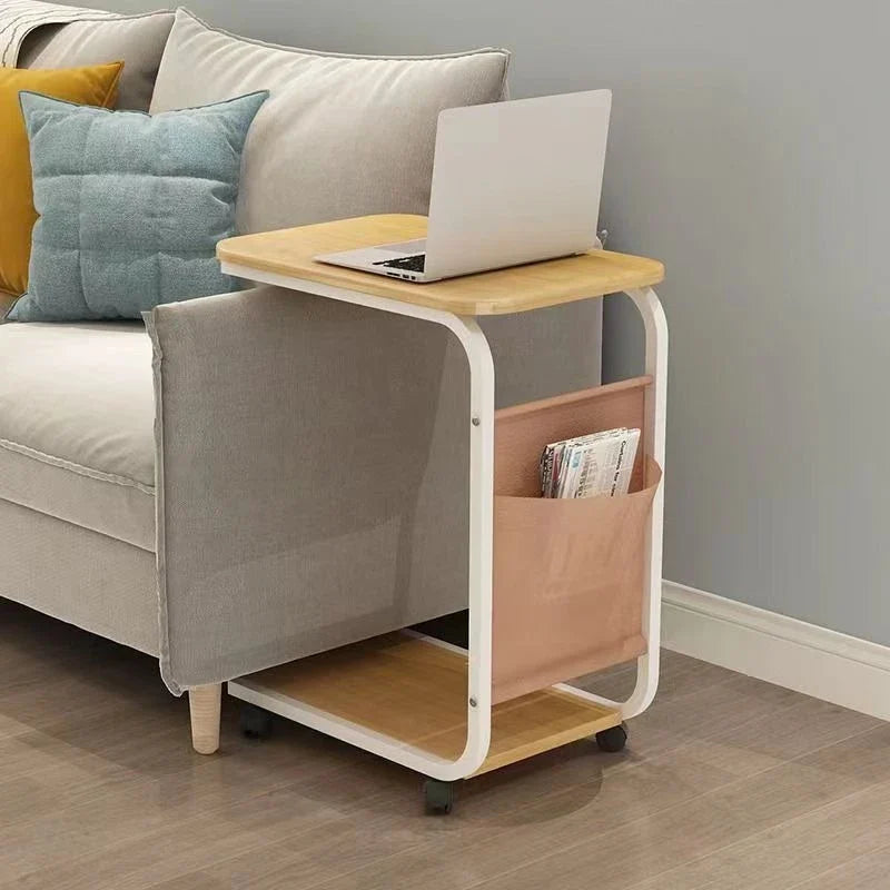 Tavero C-Shaped Side Table with 360° Wheels | Mobile Sofa Laptop Table | Modern Metal Rolling Accent Table