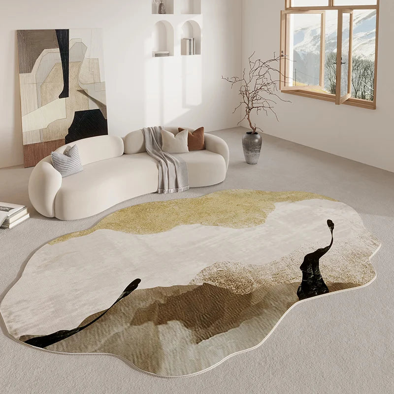 Enna Retro Area Rug | Soft Irregular Shaped Non-Slip Carpet | Modern Living Room & Bedroom Floor Rug